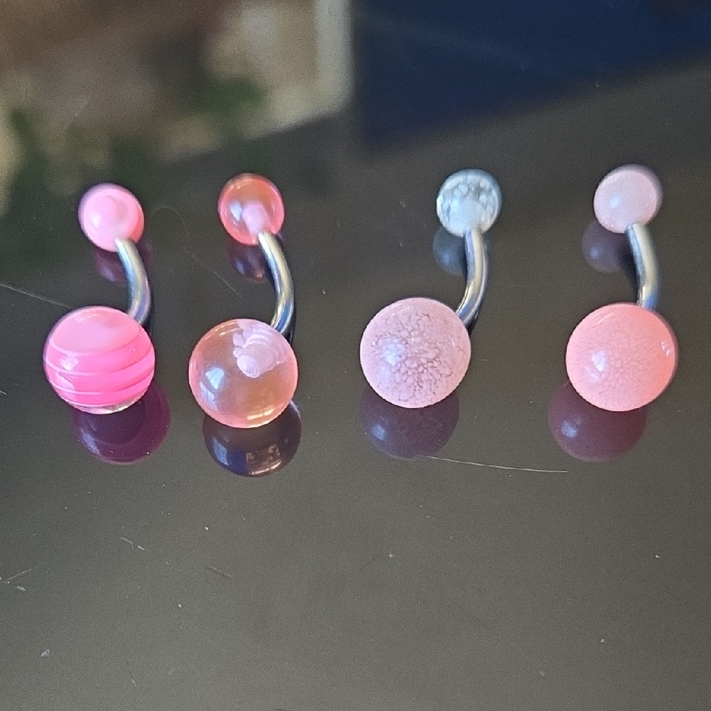Pink Belly Button Rings Set